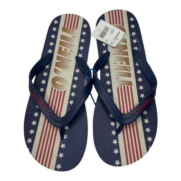 O’Neill Mens Red White and Blue Patriotic Flip Flop Sandals Size 9 NWT O main image 4